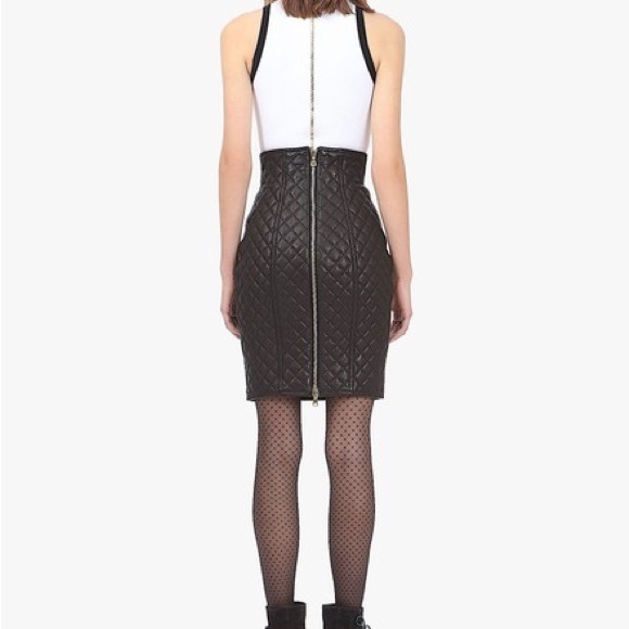 Balmain Black with Tag High-waisted Quilted Leather Skirt - Picture 10 of 16